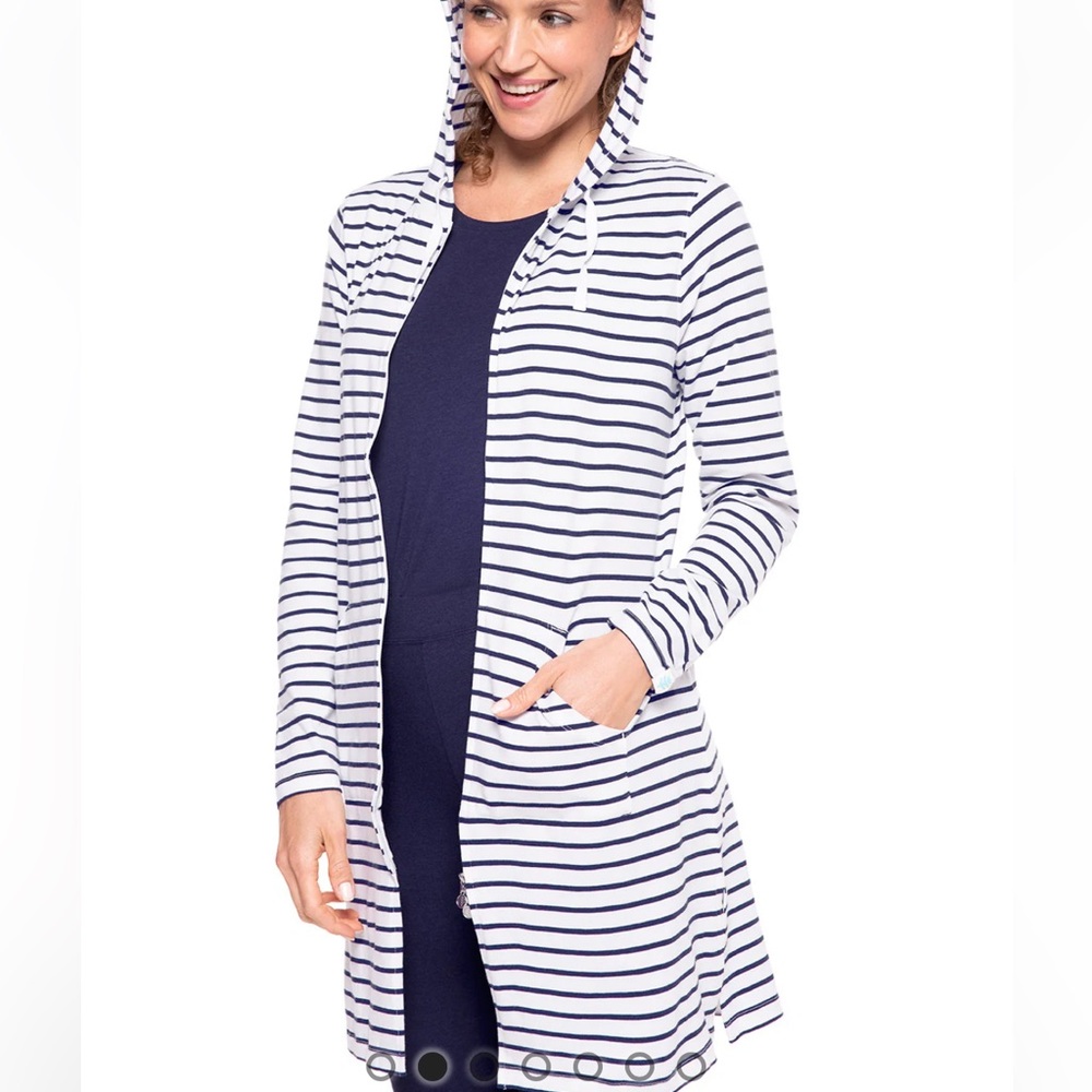 Coolibar Cabana Navy and White Striped Hoodie